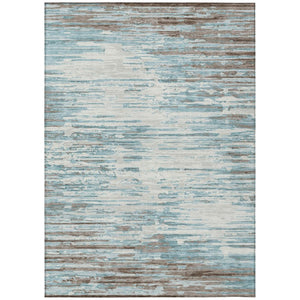 HomeRoots 9x12 Abstract Teal Pewter Polyester Area Rug Washable Stain Resistant Patio Porch 740680