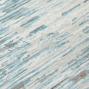 9x12 Abstract Teal Pewter Polyester Area Rug Washable Stain Resistant Patio Porch