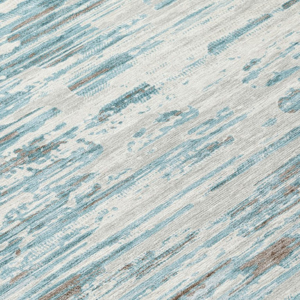 10 X 14 Abstract Teal Pewter Polyester Indoor Outdoor Rug Stain Resistant Washable