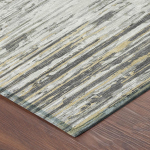 5 X 8 Abstract Gray Ivory Washable Polyester Rug for Indoor Outdoor Living