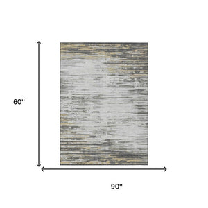 5 X 8 Abstract Gray Ivory Washable Polyester Rug for Indoor Outdoor Living