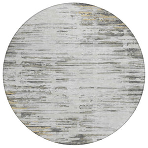 HomeRoots 8 Foot Round Abstract Polyester Area Rug Washable Gray Ivory Indoor Outdoor 740684