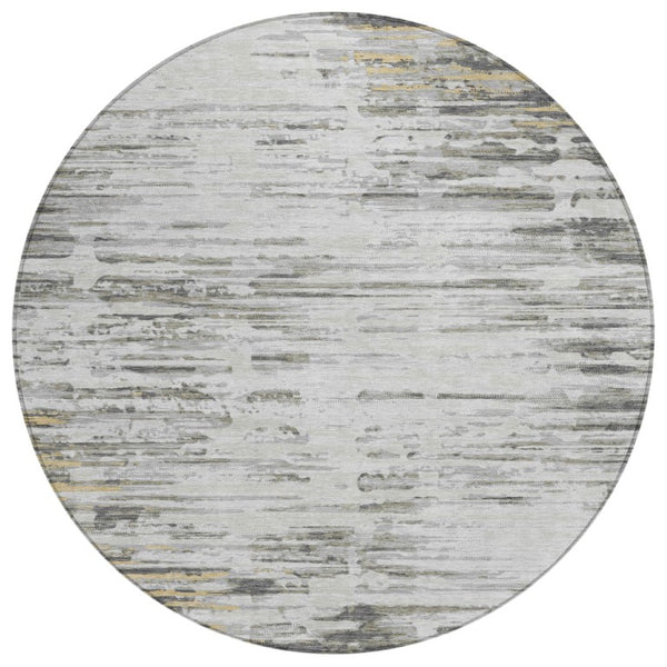 HomeRoots 8 Foot Round Abstract Polyester Area Rug Washable Gray Ivory Indoor Outdoor 740684