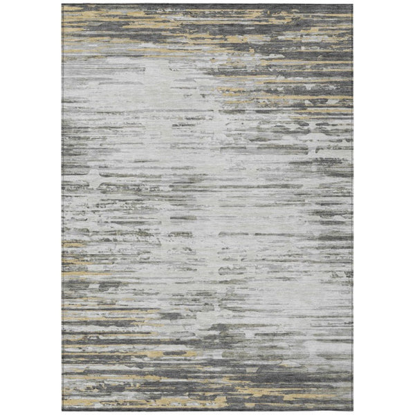 HomeRoots 8 X 10 Gray Ivory Abstract Polyester Area Rug Washable for Indoor Outdoor Use 740685