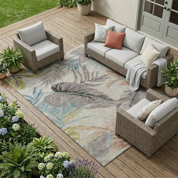8x10 Floral Polyester Area Rug Stain Resistant Indoor Outdoor Patio Living Room