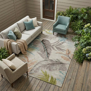9 X 12 Beige Brown Floral Polyester Area Rug Stain Resistant for Patio or Living Room