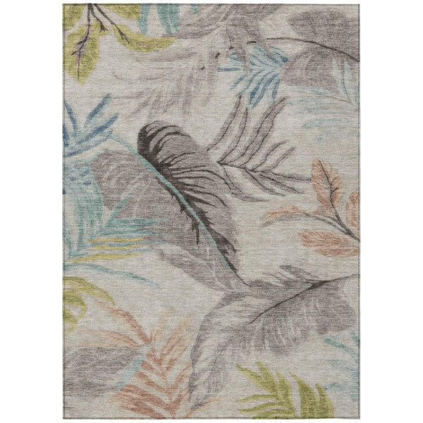 HomeRoots 9 X 12 Beige Brown Floral Polyester Area Rug Stain Resistant for Patio or Living Room 740692