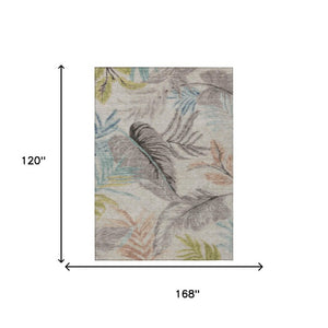 10 X 14 Floral Beige Brown Polyester Area Rug Washable Stain Resistant Indoor Outdoor