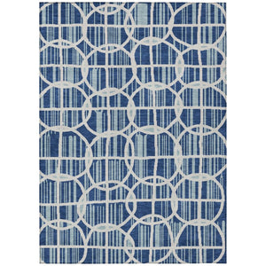 HomeRoots 8 X 10 Blue Silver Geometric Polyester Area Rug Washable for Indoor Outdoor Use 740697