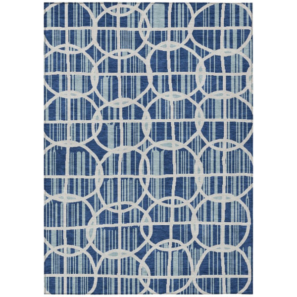 HomeRoots 8 X 10 Blue Silver Geometric Polyester Area Rug Washable for Indoor Outdoor Use 740697