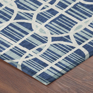 8 X 10 Blue Silver Geometric Polyester Area Rug Washable for Indoor Outdoor Use