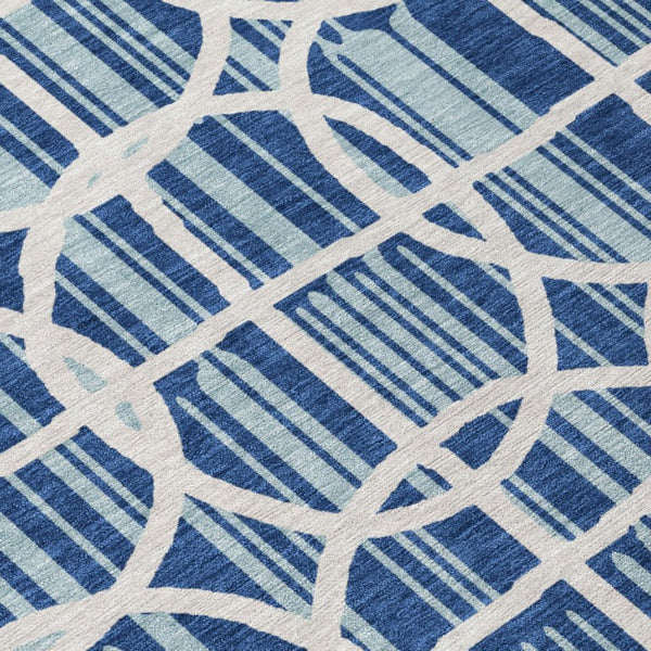8 X 10 Blue Silver Geometric Polyester Area Rug Washable for Indoor Outdoor Use
