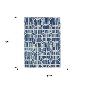 8 X 10 Blue Silver Geometric Polyester Area Rug Washable for Indoor Outdoor Use