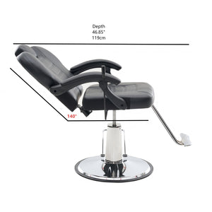 English Elm 102°-140° Heavy Duty Reclining Barber Chair with Hydraulic Pump, 360° Swivel, PU Leather, Stable Anti-Slip Base for Busy Salons and Stylists W2069P290382