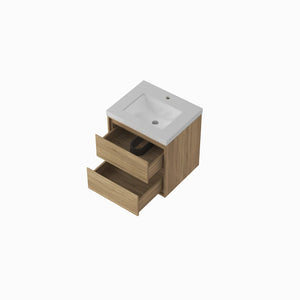English Elm 24.02"*19.69''*25.59'' Floating Vanity Cabinet White Stone Top Ceramic Sink Modern Bath T3785S00015