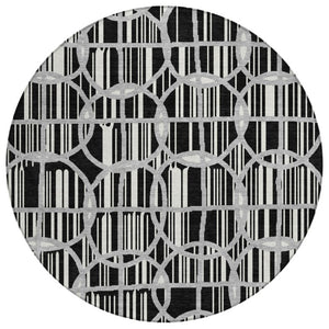 HomeRoots 8 Foot Round Geometric Polyester Area Rug Washable and Stain Resistant for Patio or Home 740702