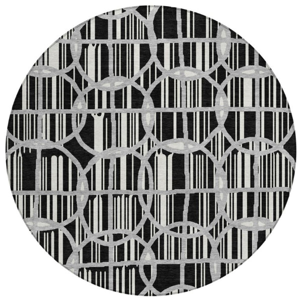 HomeRoots 8 Foot Round Geometric Polyester Area Rug Washable and Stain Resistant for Patio or Home 740702
