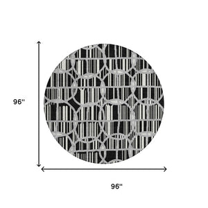 8 Foot Round Geometric Polyester Area Rug Washable and Stain Resistant for Patio or Home