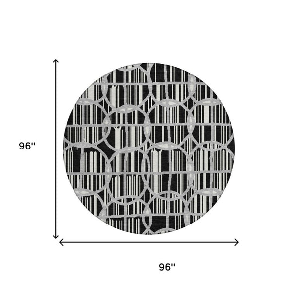 8 Foot Round Geometric Polyester Area Rug Washable and Stain Resistant for Patio or Home