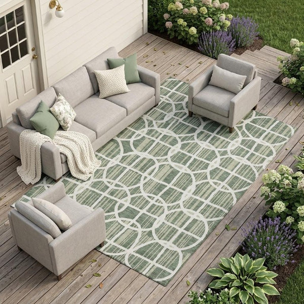 10 X 14 Geometric Polyester Area Rug Washable Indoor Outdoor for Patio or Living Room