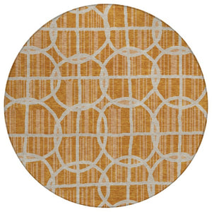 HomeRoots 8 Foot Round Geometric Polyester Rug Washable Stain Resistant for Patio or Family Room 740720