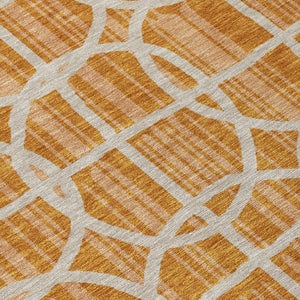 8 Foot Round Geometric Polyester Rug Washable Stain Resistant for Patio or Family Room