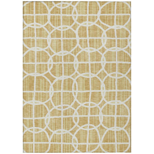 HomeRoots 5 X 8 Gold Wheat Geometric Polyester Area Rug Washable Stain Resistant Patio 740725