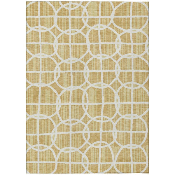 HomeRoots 5 X 8 Gold Wheat Geometric Polyester Area Rug Washable Stain Resistant Patio 740725