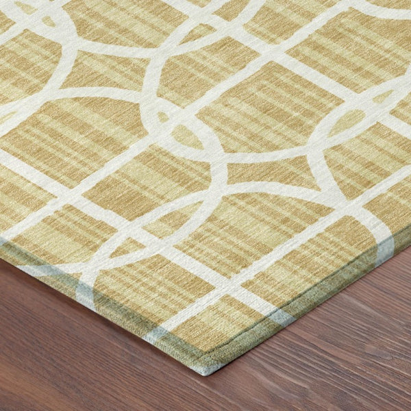 8x10 Gold Wheat Geometric Polyester Area Rug Stain Resistant for Patio or Living Room