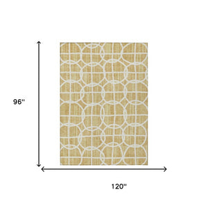 8x10 Gold Wheat Geometric Polyester Area Rug Stain Resistant for Patio or Living Room