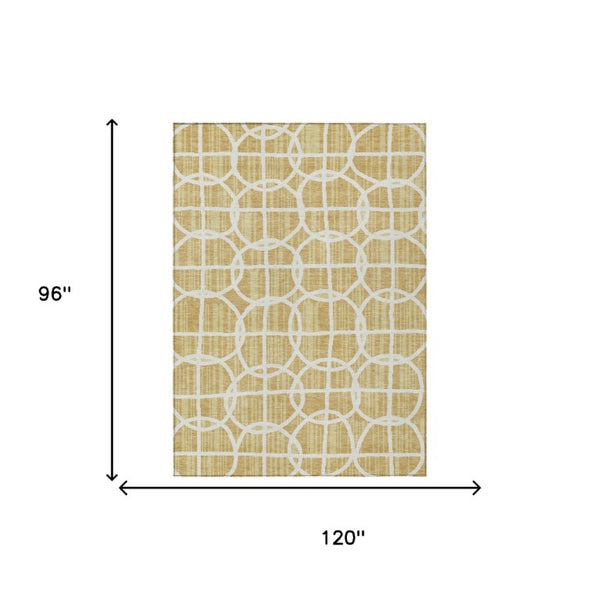 8x10 Gold Wheat Geometric Polyester Area Rug Stain Resistant for Patio or Living Room