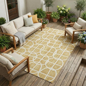 10 X 14 Gold Wheat Geometric Polyester Area Rug Washable Stain Resistant Indoor Outdoor