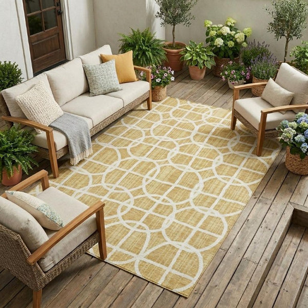 10 X 14 Gold Wheat Geometric Polyester Area Rug Washable Stain Resistant Indoor Outdoor