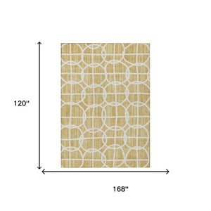10 X 14 Gold Wheat Geometric Polyester Area Rug Washable Stain Resistant Indoor Outdoor