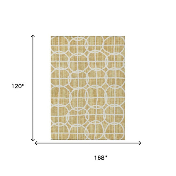 10 X 14 Gold Wheat Geometric Polyester Area Rug Washable Stain Resistant Indoor Outdoor