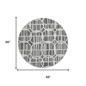 8 Ft Round Graphite Gray Geometric Polyester Washable Rug for Patio or Family Room