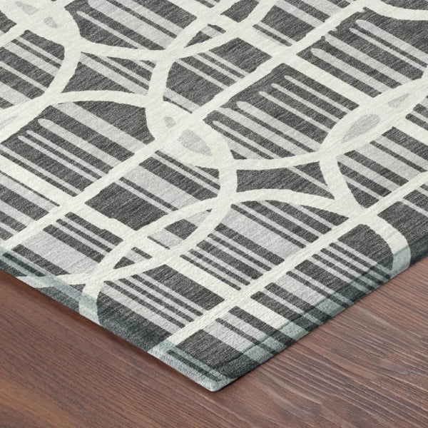 8 Ft X 10 Ft Graphite Gray Geometric Polyester Washable Indoor Outdoor Area Rug