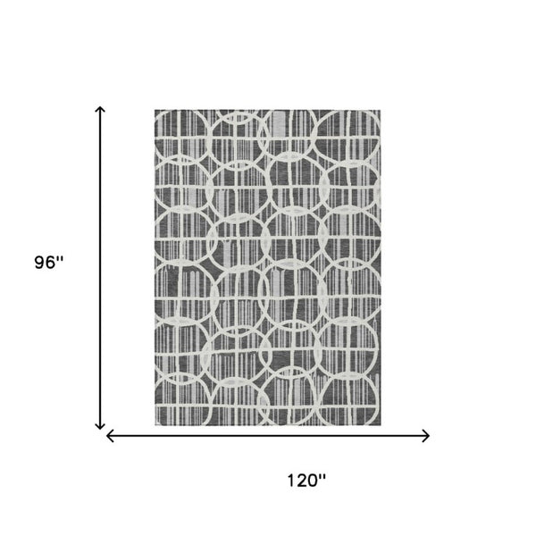 8 Ft X 10 Ft Graphite Gray Geometric Polyester Washable Indoor Outdoor Area Rug