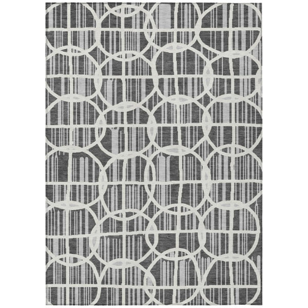 HomeRoots 9 X 12 Graphite Gray Geometric Polyester Area Rug Washable for Indoor Outdoor Use 740734