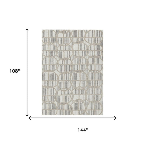 9 X 12 Ivory Silver Geometric Polyester Area Rug Stain Resistant Indoor Outdoor