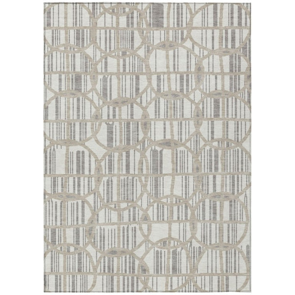 HomeRoots 10 X 14 Ivory Silver Geometric Polyester Washable Rug for Patio Porch or Living Room 740741