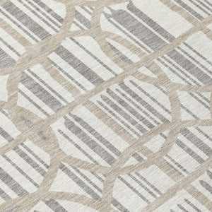 10 X 14 Ivory Silver Geometric Polyester Washable Rug for Patio Porch or Living Room