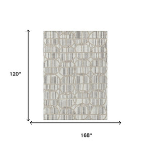 10 X 14 Ivory Silver Geometric Polyester Washable Rug for Patio Porch or Living Room