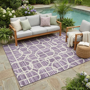 5x8 Geometric Plum Purple Washable Polyester Rug Stain Resistant Indoor Outdoor