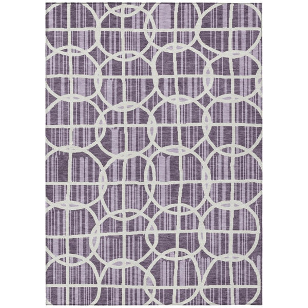 HomeRoots 5x8 Geometric Plum Purple Washable Polyester Rug Stain Resistant Indoor Outdoor 740743