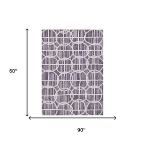 5x8 Geometric Plum Purple Washable Polyester Rug Stain Resistant Indoor Outdoor
