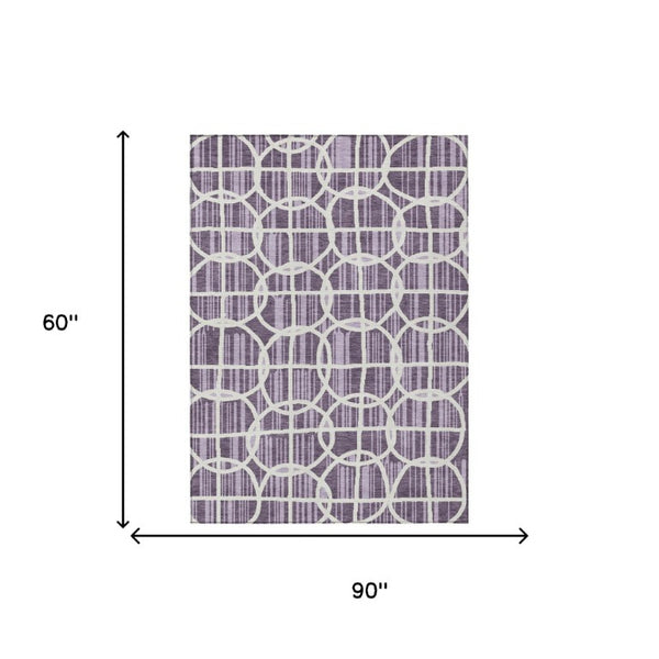 5x8 Geometric Plum Purple Washable Polyester Rug Stain Resistant Indoor Outdoor