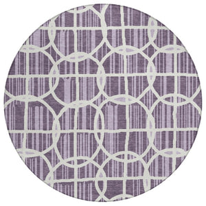 HomeRoots 8 Foot Round Geometric Polyester Area Rug Washable Plum Purple Indoor Outdoor 740744