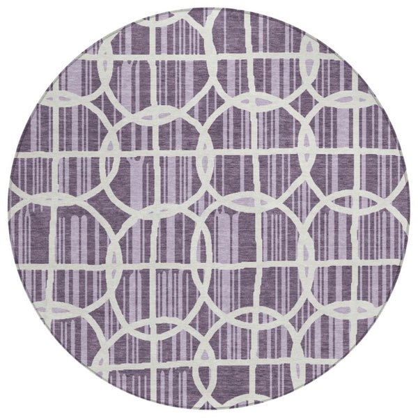 HomeRoots 8 Foot Round Geometric Polyester Area Rug Washable Plum Purple Indoor Outdoor 740744
