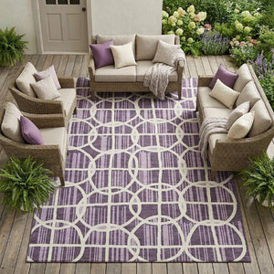 9 X 12 Plum Purple Geometric Polyester Area Rug Washable Stain Resistant Indoor Outdoor